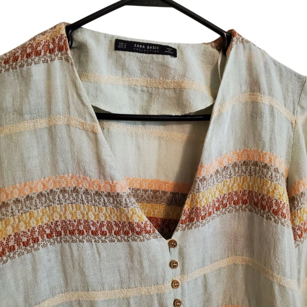 ZARA Cropped Linen Blend Cottage Core Farmhouse Cardigan Medium - Picture 5 of 16